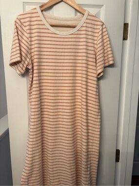 American Giant Cream and Coral Striped Short Sleeve Dress 100% cotton - M